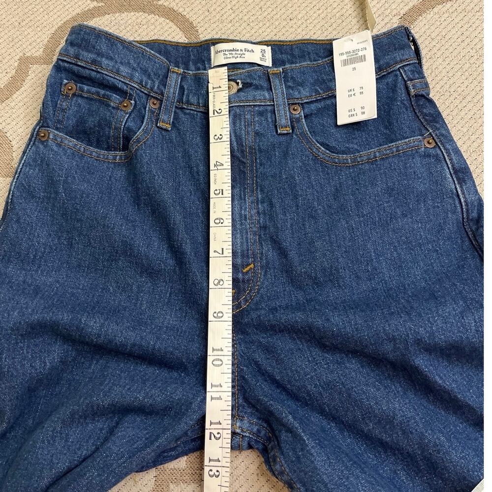 Abercrombie & Fitch The 90’s Straight Ultra High Rise Dark Blue Jeans, size 25/0 - Picture 8 of 13